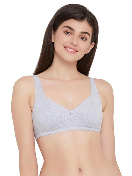 Women’s Light Grey Cotton-Spandex Wire-Free Everyday Bra – Clovia Non-Padded Fit